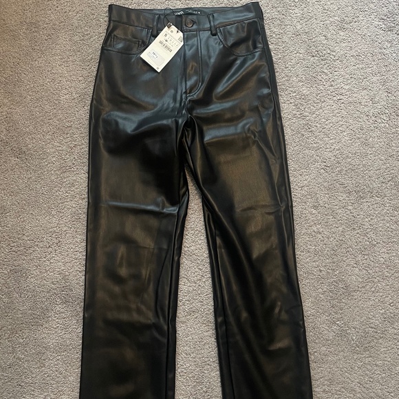 ZARA Straight Leg Leather Pants - Picture 1 of 3